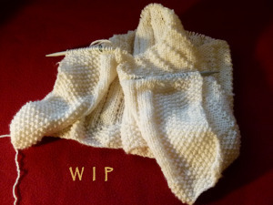 some cream yarn knitting work in progress W I P